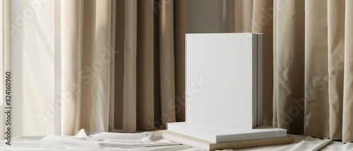 A white book mockup with no text. The cover features white paper texture. Book cover mockup.