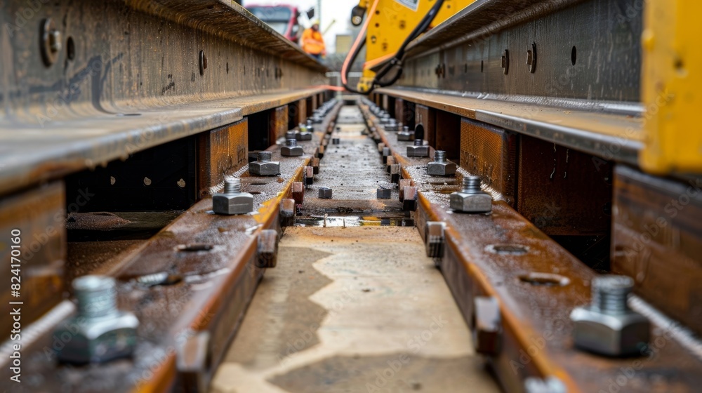 The seamless connection between two prefabricated sections being secured with heavy duty bolts.