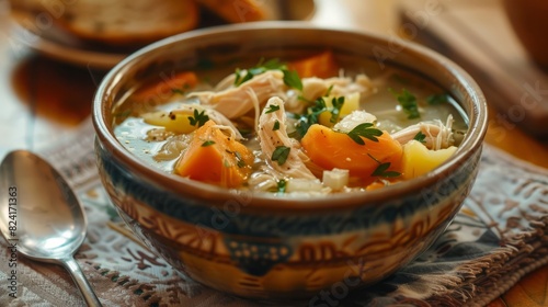Chicken soup with copy space area. Delicious food © Mentari