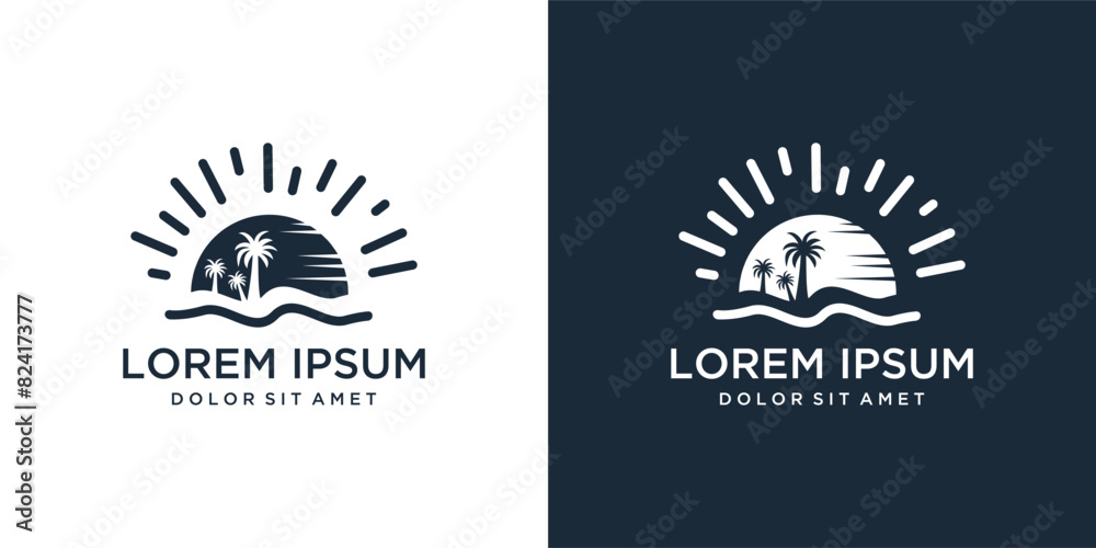Sun and palm tree logo. Sun and palm Vector Logo Design Template ...