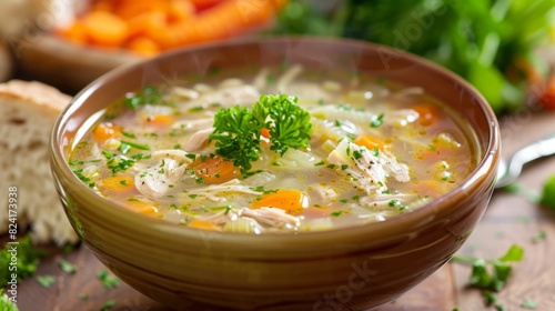Chicken soup with copy space area. Delicious food