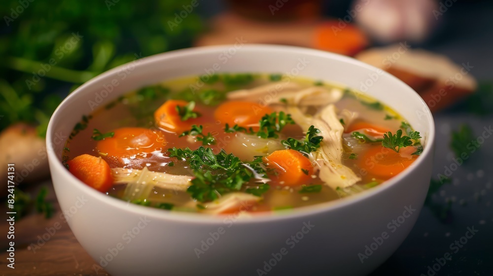 Chicken soup with copy space area. Delicious food