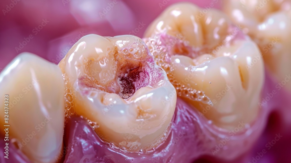 Close up of a tooth with a missing tooth, suitable for dental concepts Close up of a tooth with a missing tooth, suitable for dental concepts