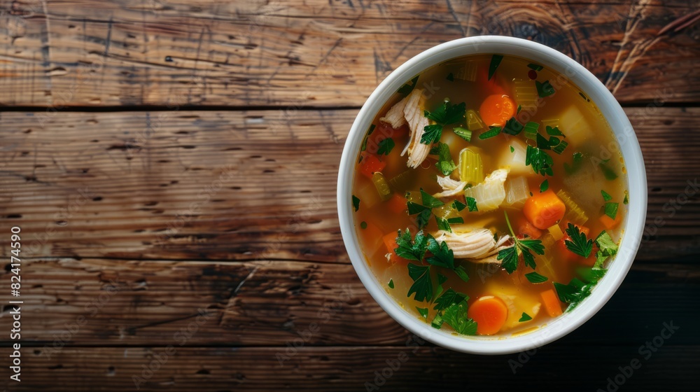 Chicken soup with copy space area. Delicious food Chicken soup with copy space area. Delicious food