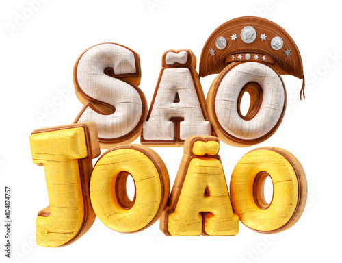Fototapeta Naklejka Na Ścianę i Meble -  Label São João for June festivals in Brazilian Portuguese in 3d render illustration with transparent background
