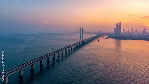 A drone shot of the Mumbai Marine Bridge,