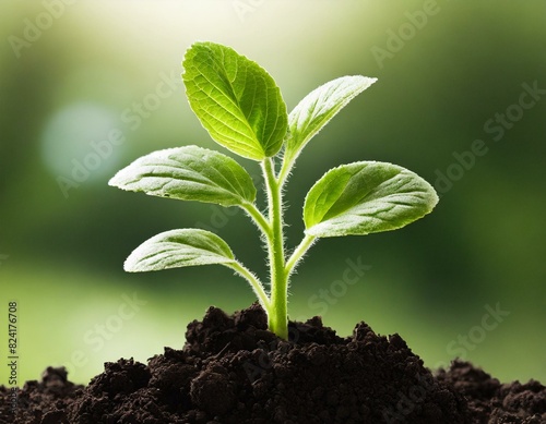  green plant growing out of black soil, cut out jpg