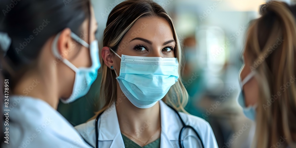 Women in masks consulting patients during medical appointments. Concept Healthcare, Women's Health, Medical Consultation, Face Masks, Patient Care