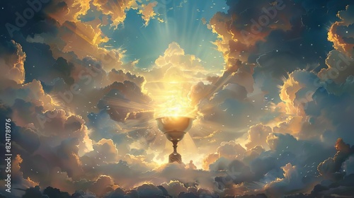 sacred chalice and host in heavenly sky eucharist symbolism digital painting