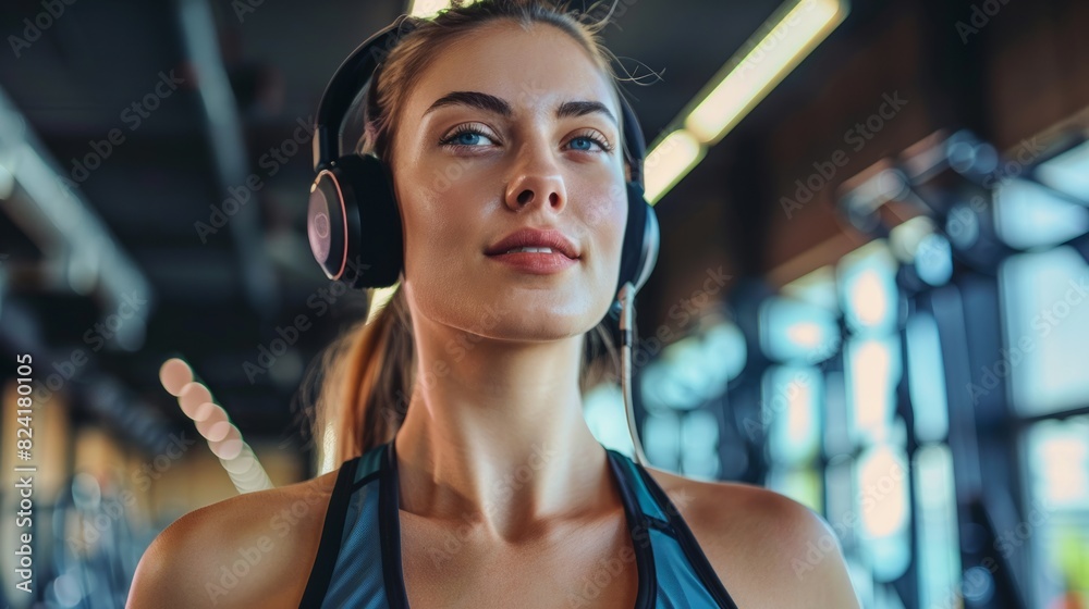 Woman with headphone exercising generative ai