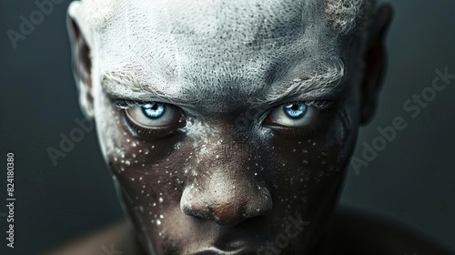 striking portrait of an albino african american man with piercing blue eyes powerful contrast digital painting