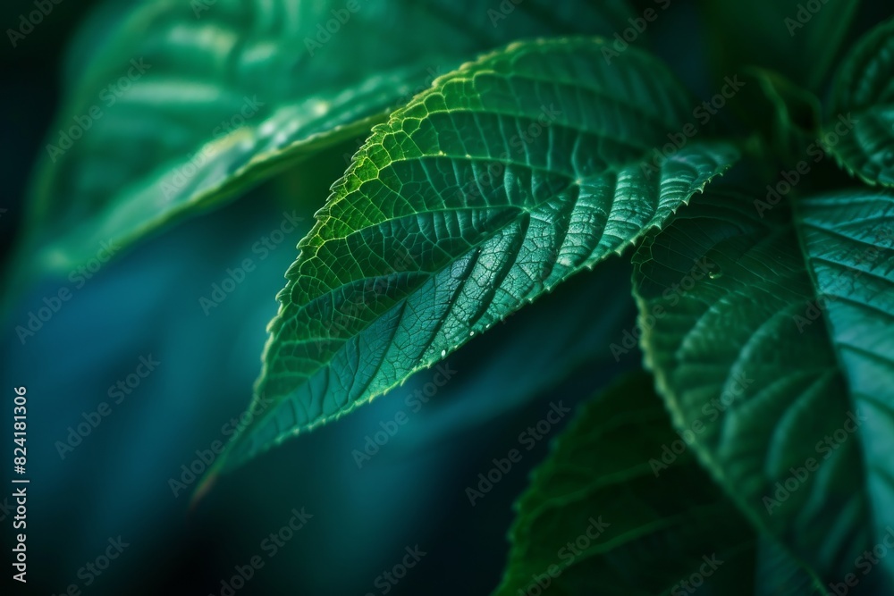 Close-up of green leaf with detailed veins Close-up of green leaf with detailed veins