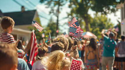 Friends and Family Celebrating The American Holiday at the Parade. Generatvie AI.