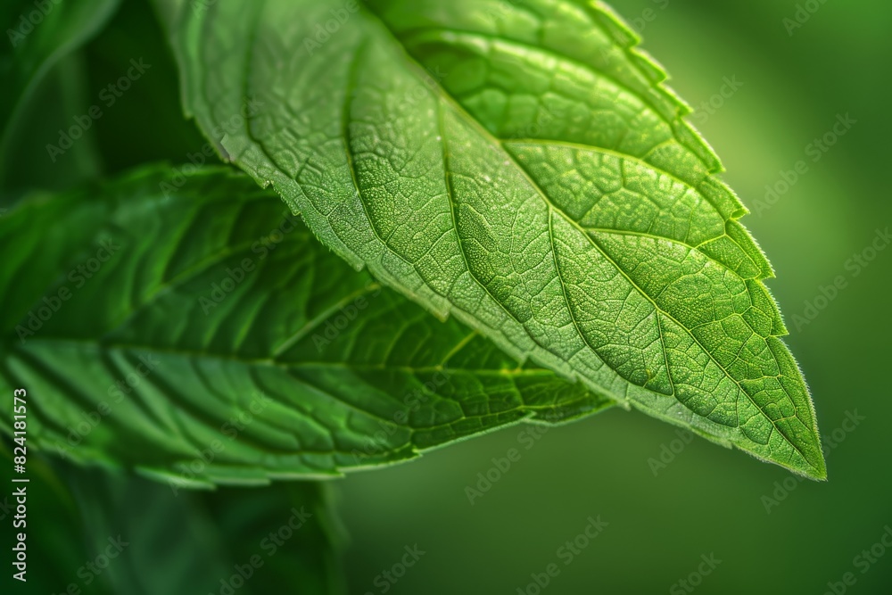 Green leaf with backlighting on a dark background Green leaf with backlighting on a dark background