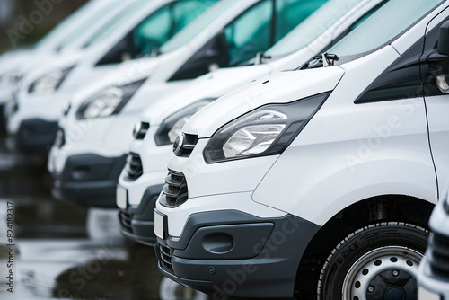 Generic row of white new vans in a parking bay ready for purchase © MVProductions