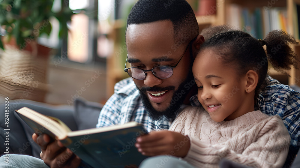 A father and daughter spend time together reading a book