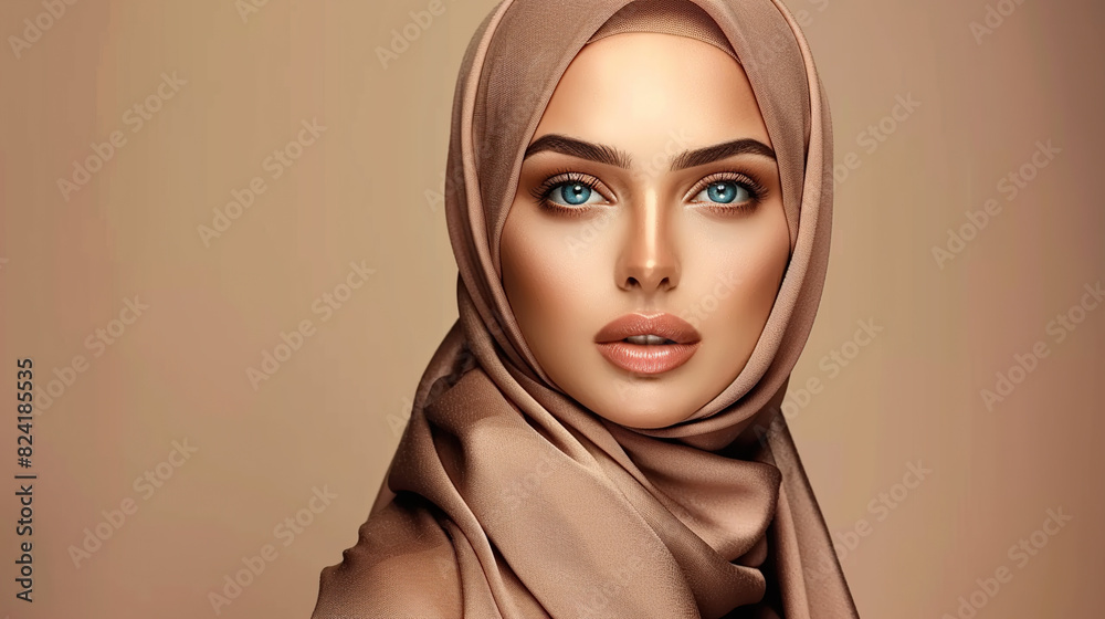 Portrait of beautiful muslim woman wearing a hijab over studio background studio. generative ai Portrait of beautiful muslim woman wearing a hijab over studio background studio. generative ai