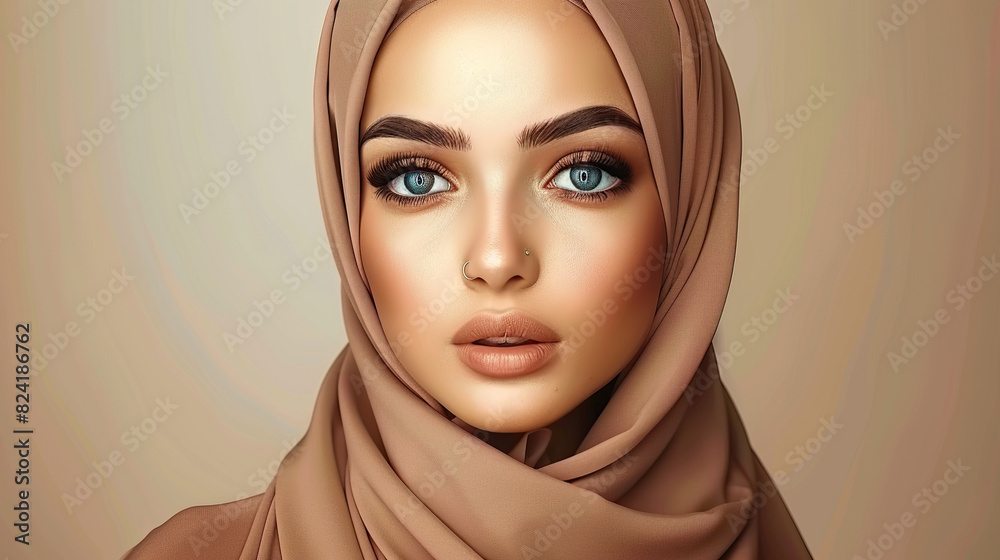 Portrait of beautiful muslim woman wearing a hijab over studio background studio. generative ai