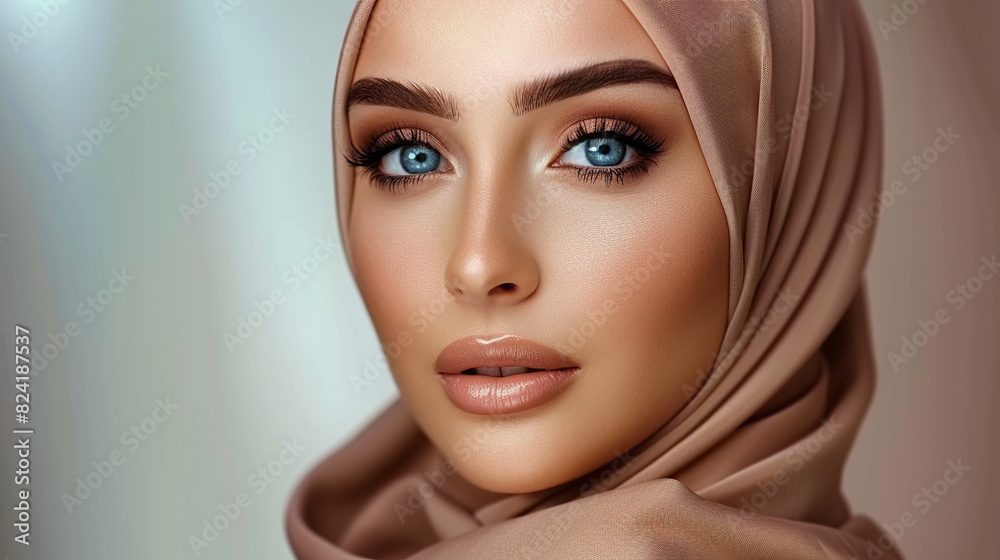 Portrait of beautiful muslim woman wearing a hijab over studio background studio. generative ai Portrait of beautiful muslim woman wearing a hijab over studio background studio. generative ai