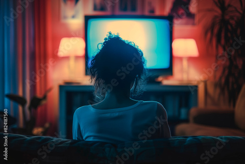 Woman watching TV at home