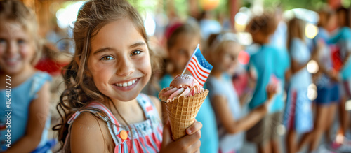 Cute Children Celebrating with Friends and Family Outdoors with Ice Cream Cones. Generatvie AI.