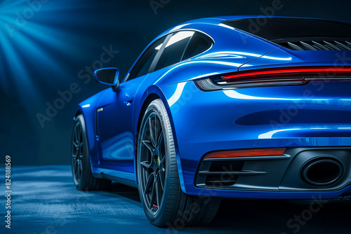 Rear view of modern blue premium car in studio light © MVProductions