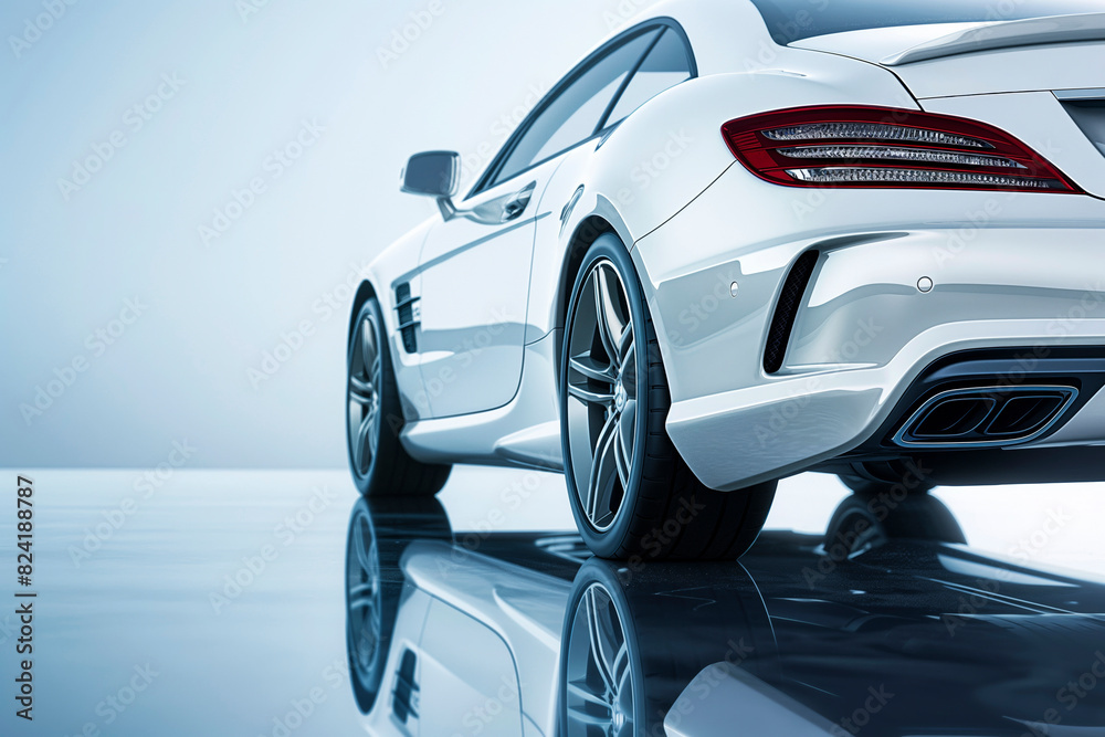 Naklejka premium Rear view of modern white premium car in studio light
