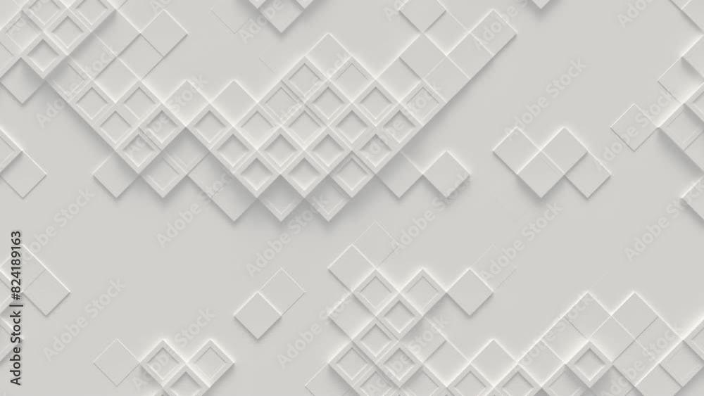 Abstract motion background from random moving cubes, seamless loop animation.