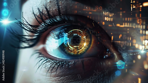 Human eye and high-tech concept, screening big tradingview and digital transformation technology strategy, Cryptocurrency financial systems concept. with generative ai