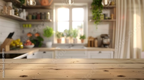 Kitchen Room Background with Blur Table Top