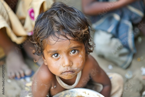 hungry starving poor little child looking at the camera