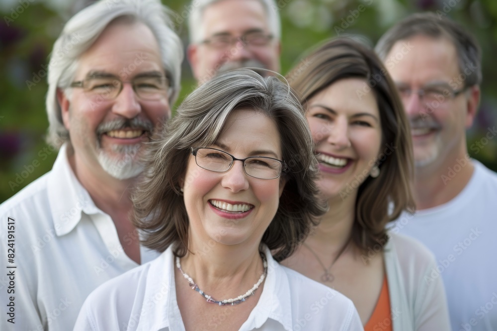 Portrait of a group of senior people smiling in the garden. Portrait of a group of senior people smiling in the garden.