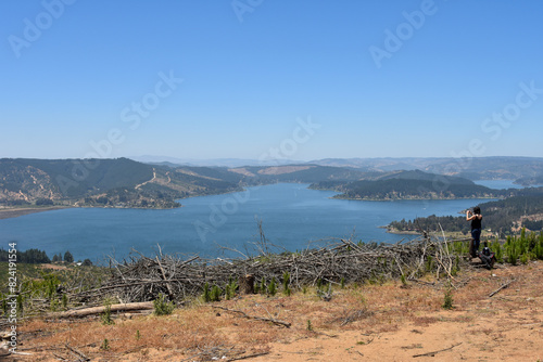 view from a hill to Lake Vichuquén, Maule, Chile