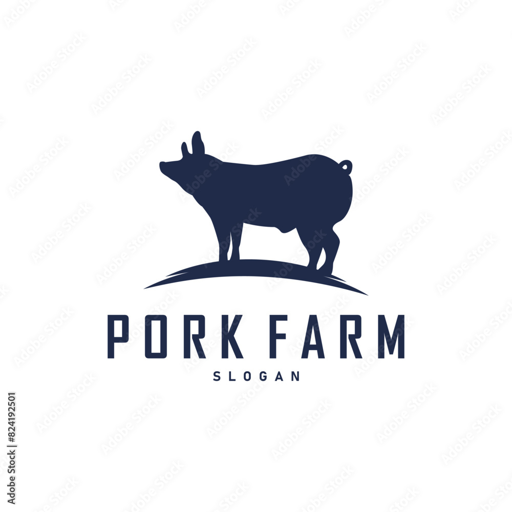 Pig logo grilled pork pig simple rustic stamp vector emblem livestock barbecue BBQ vintage design inspiration