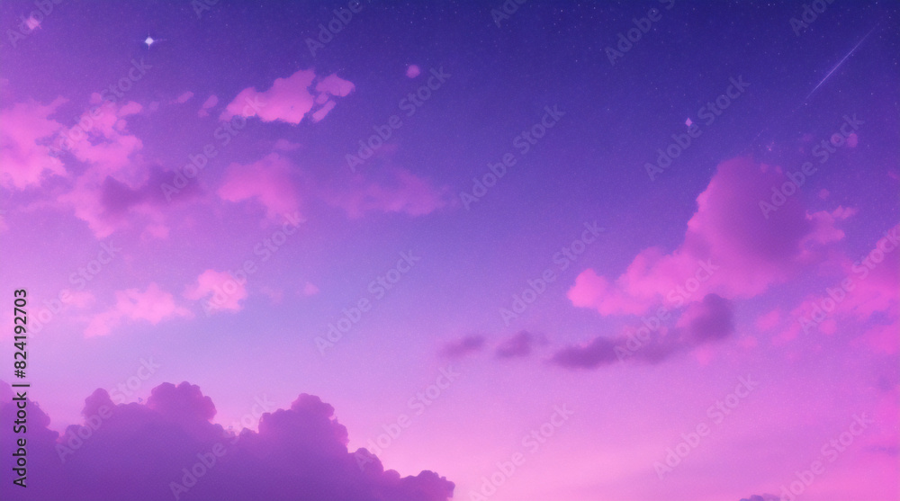 Bokeh sky background. Light pink pastel galaxy abstract wallpaper with glitter stars. Fantasy space with sparkles. Holographic fantasy rainbow unicorn background with clouds and stars