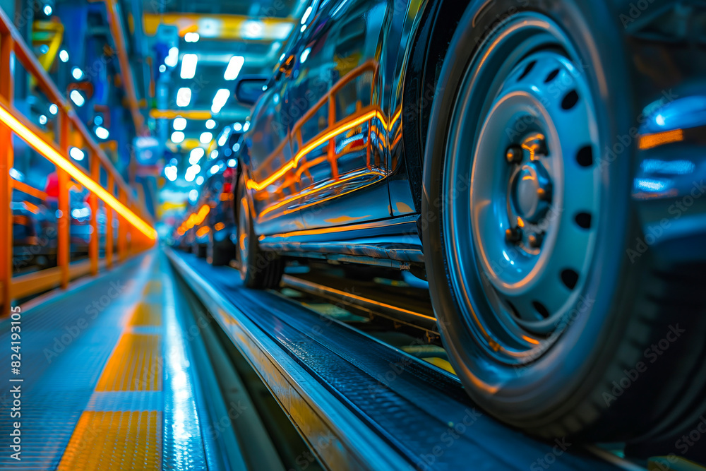 View of cars on production line in factory
