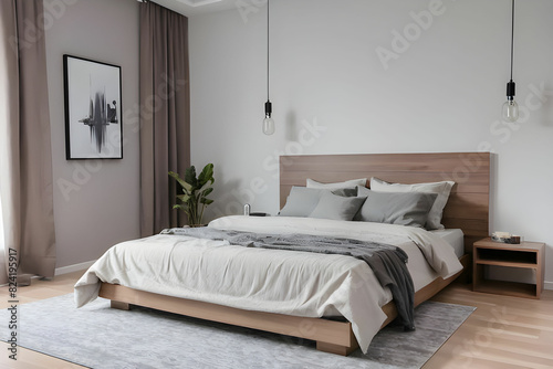 Interior of modern bedroom with comfortable bed