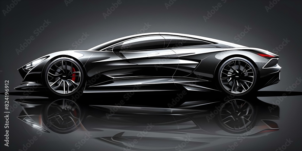 Contemporary Car Illustration on Dark Background. Concept Car Illustration, Contemporary Design, Dark Background, Modern Art, Vehicle Art