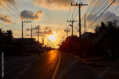 Silhouette of sunset on the road