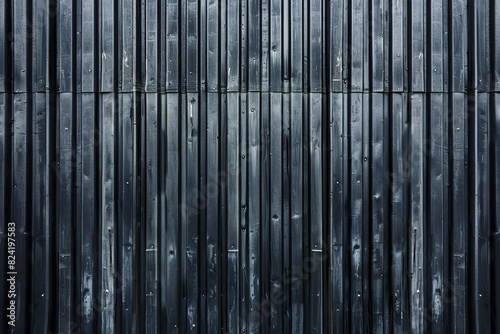 Panorama of Black Corrugated metal texture surface or galvanize steel. photo