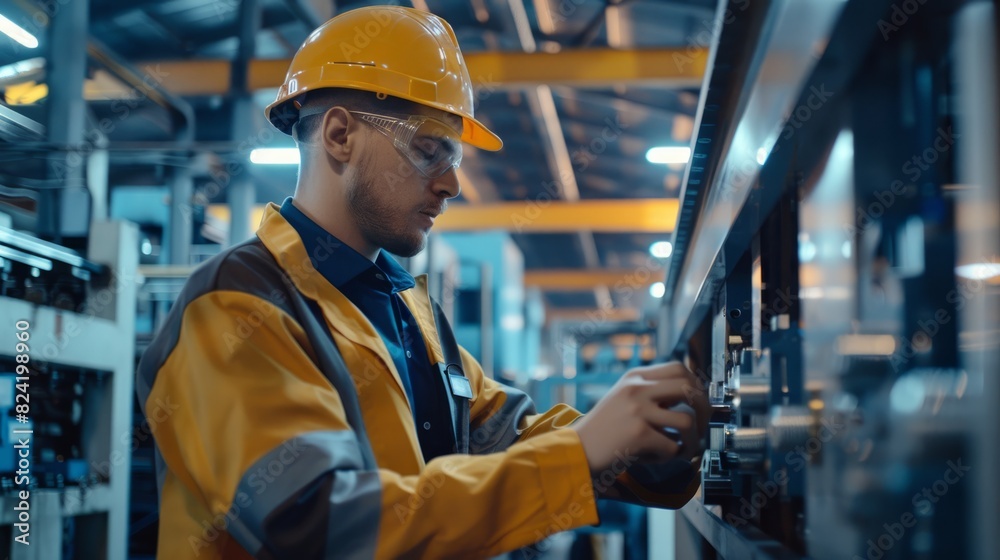 engineers checking the machine in the factory, generative ai engineers checking the machine in the factory, generative ai
