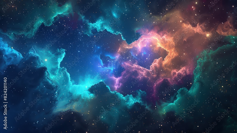 A mesmerizing space galaxy illustration with glowing nebula clouds and starry night sky, blending rich blues, magentas, and emerald greens. A mesmerizing space galaxy illustration with glowing nebula clouds and starry night sky, blending rich blues, magentas, and emerald greens.