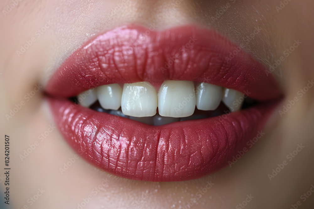 Obraz premium Beautiful young woman female smiling showing perfect white teeth. Dental stomatology whitening and treatment advertisement concept.