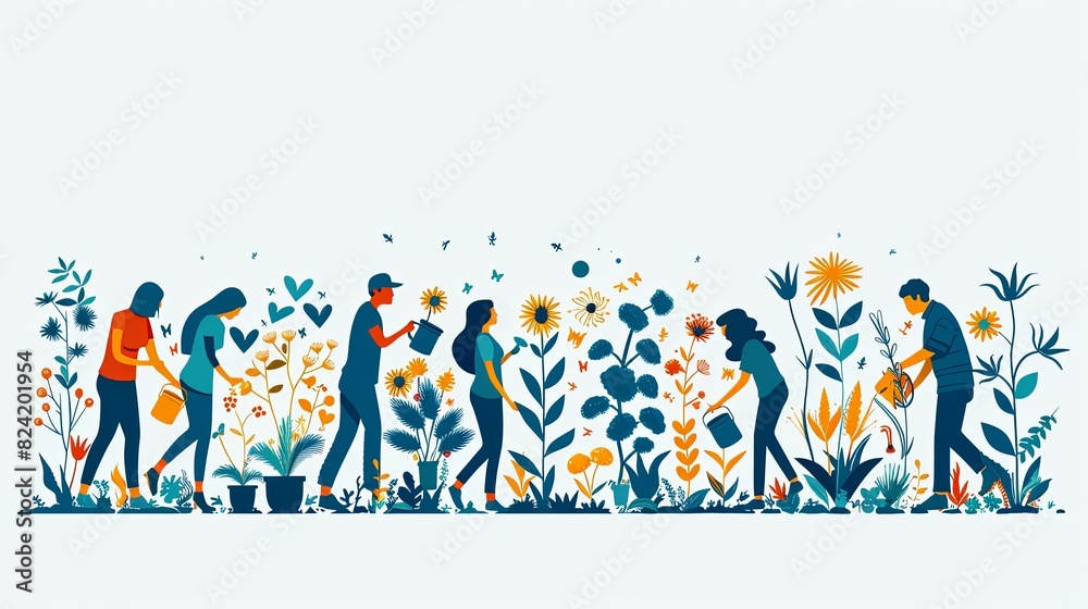 Save planet people poster. Men and women watering plants and picking up trash. Activists and volunteers care about narure and ecology, environment. Cartoon flat vector illustration Save planet people poster. Men and women watering plants and picking up trash. Activists and volunteers care about narure and ecology, environment. Cartoon flat vector illustration
