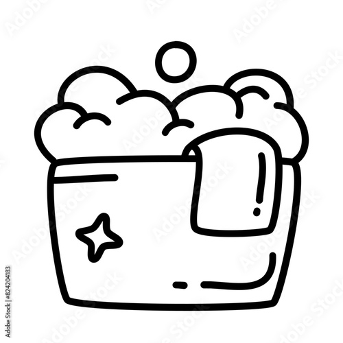washing clothes of laundry and clean service doodle icons