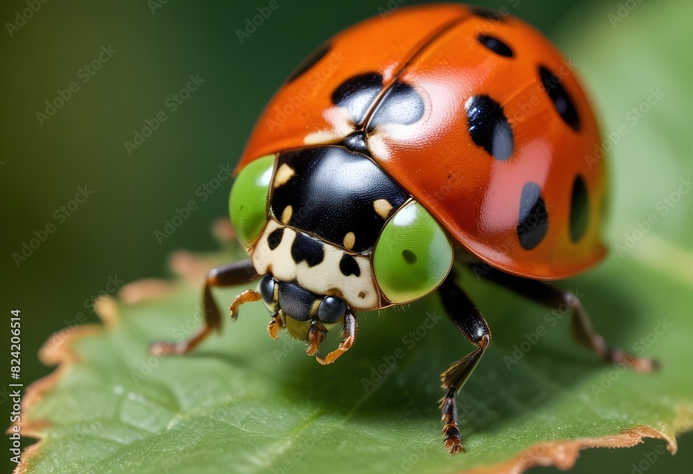 A close-up macro shot of a large lady head , showcasing its compound eyes, antennae, and intricate facial features A close-up macro shot of a large lady head , showcasing its compound eyes, antennae, and intricate facial features