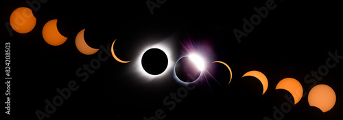 USA, Wyoming. Digital composite image of phases of total solar eclipse. photo