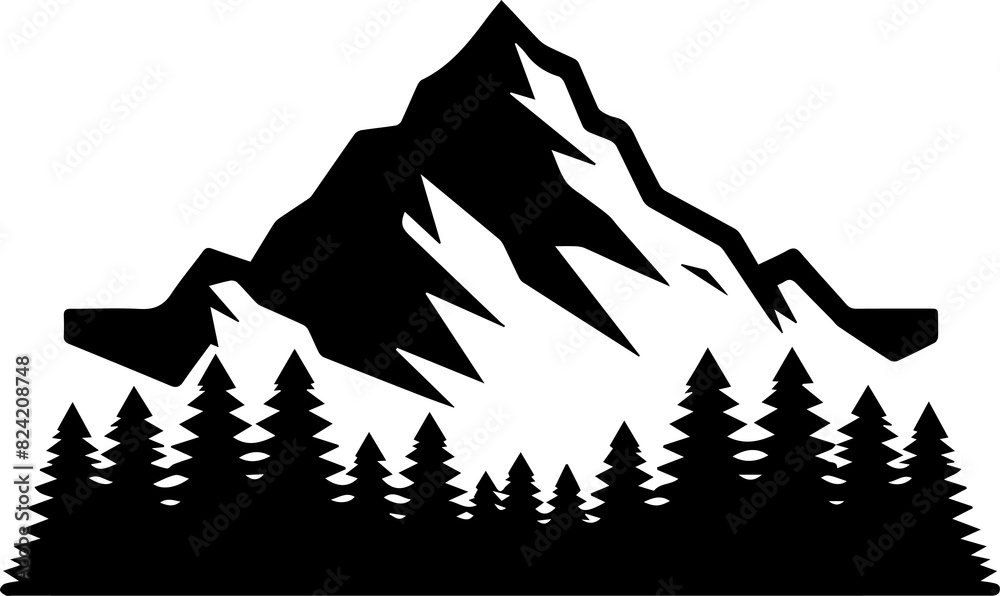 Mountain and Forest Silhouette. Camping, Mountain, Adventure, Hiking PNG