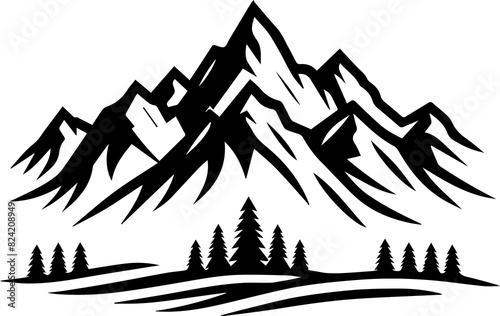 Mountain and Forest Silhouette. Camping, Mountain, Adventure, Hiking PNG