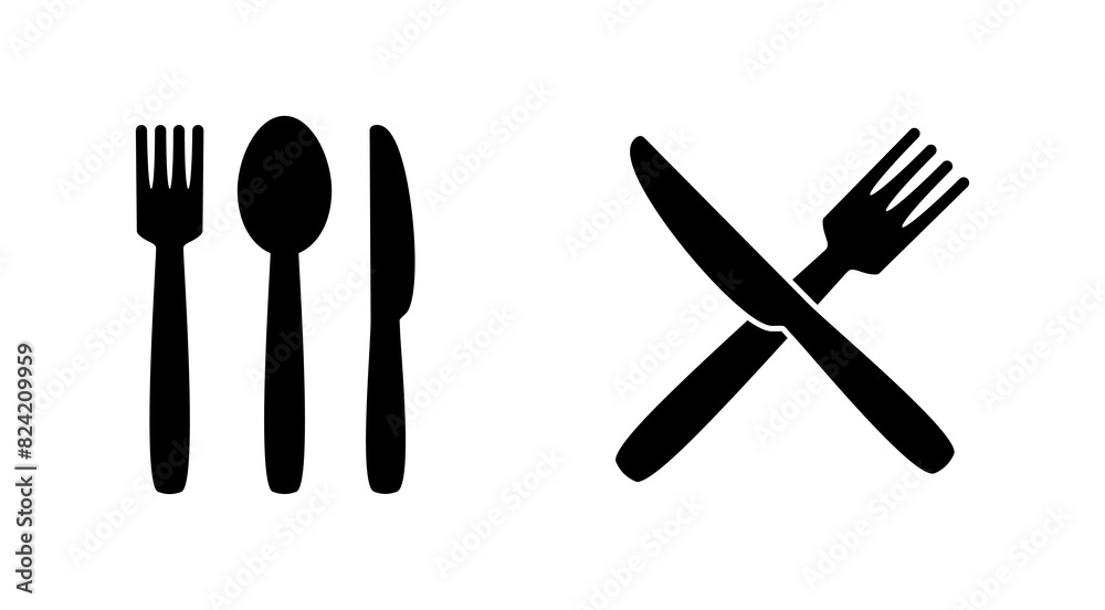 Naklejka premium spoon and fork icon set. spoon, fork and knife icon vector. restaurant icon